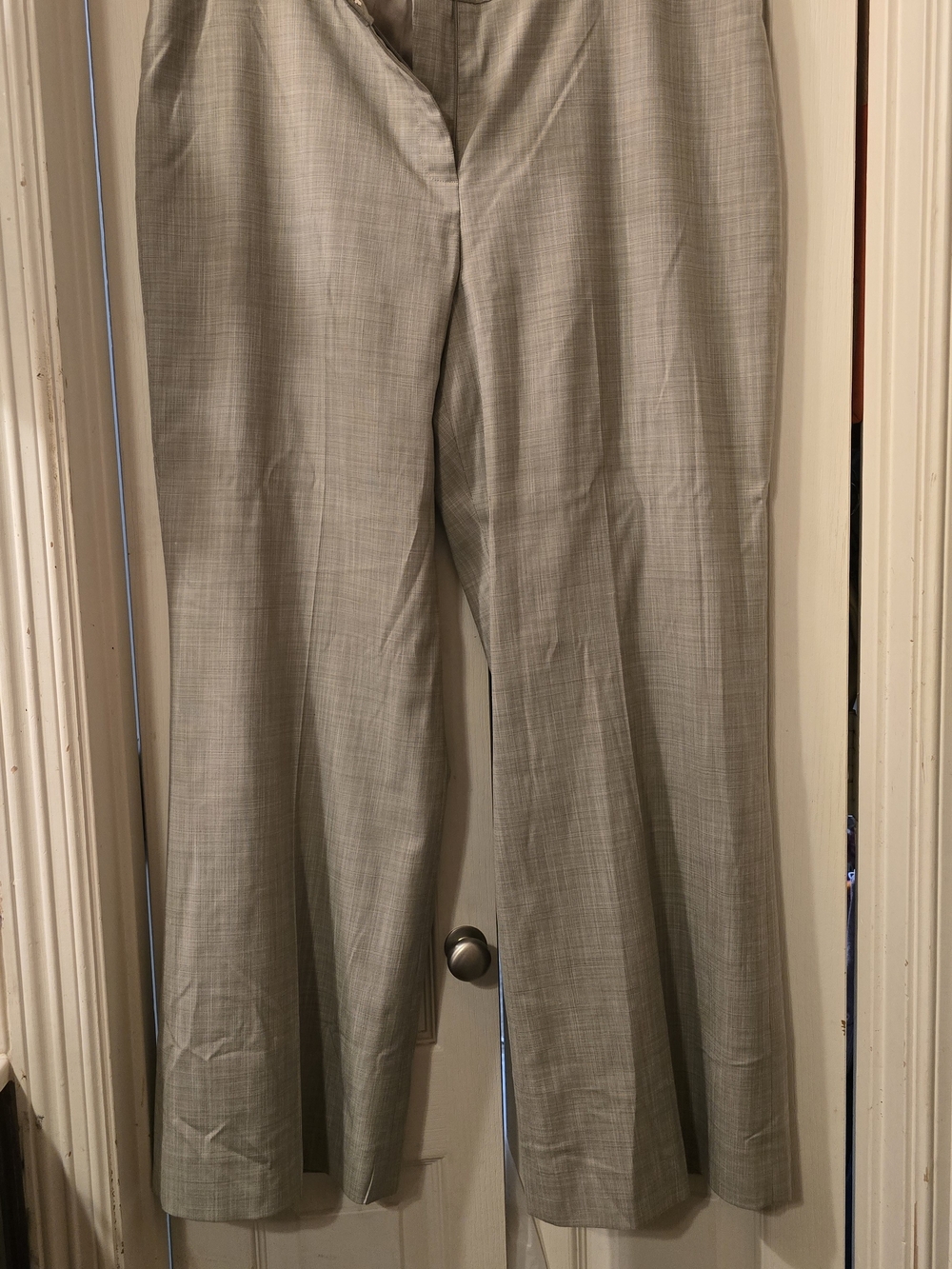 Alex Marie Light Gray Plaid Straight-Leg Dress Pants